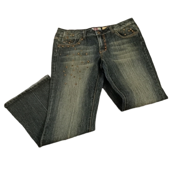 Moto Blues Retro Y2K Studdef Hardware Stone Washed Jeans Size 13/14 - Picture 1 of 5
